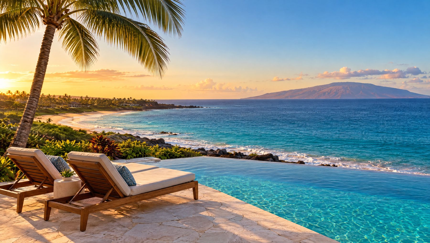 Lounge chairs above Wailea Beach