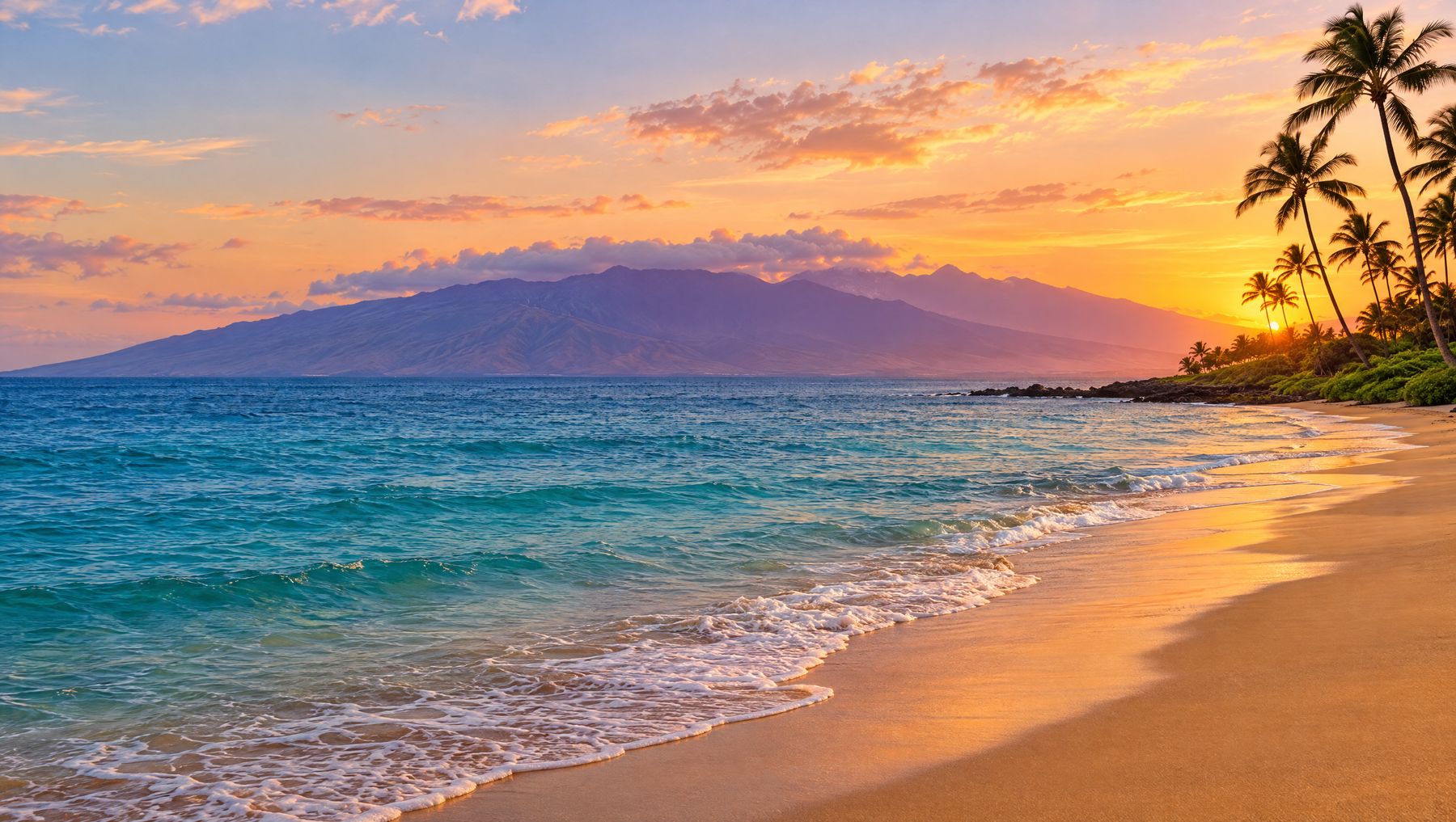 Kamaʻole Beach at sunset, Kihei