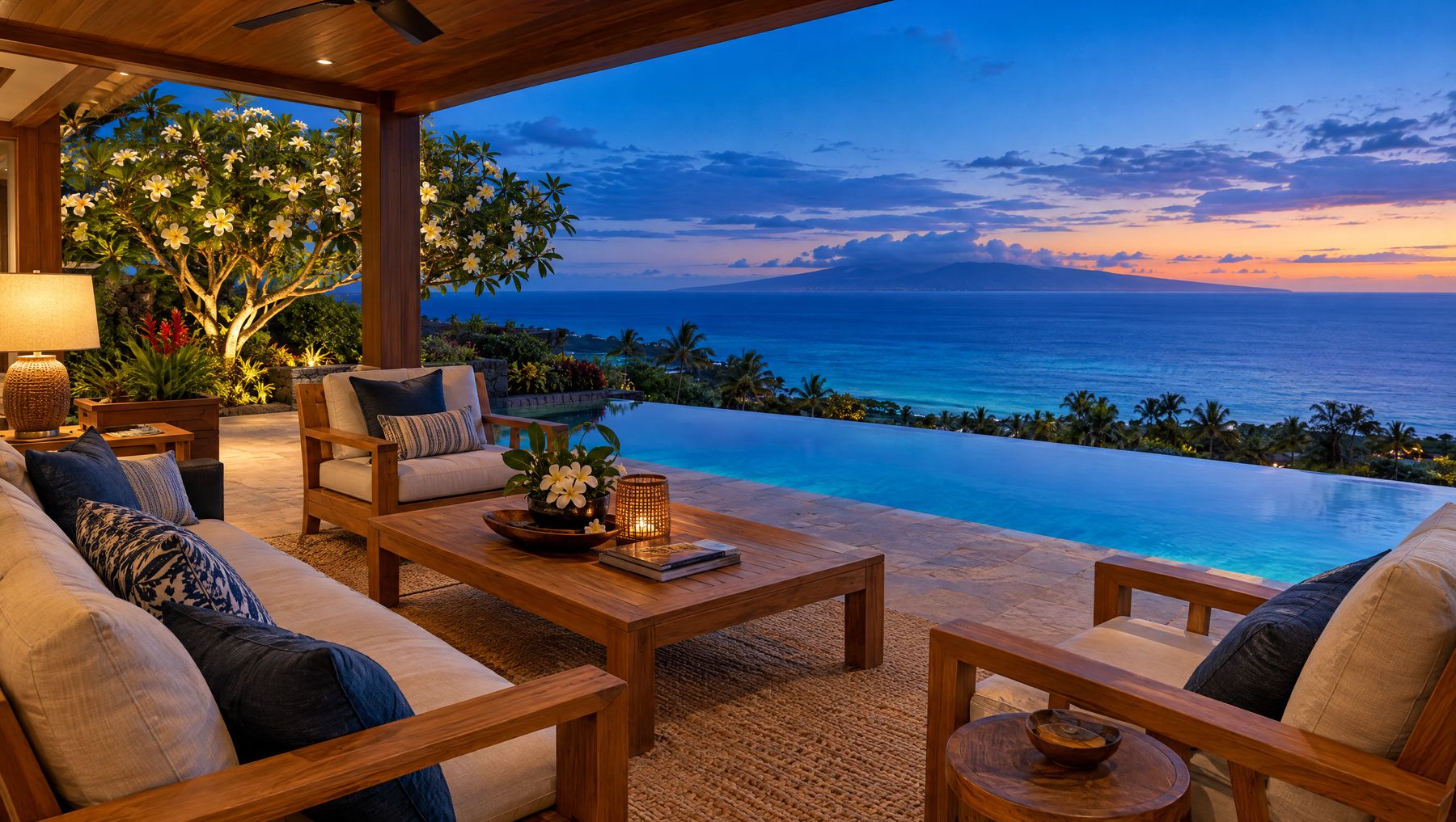 A Maui lanai at dusk
