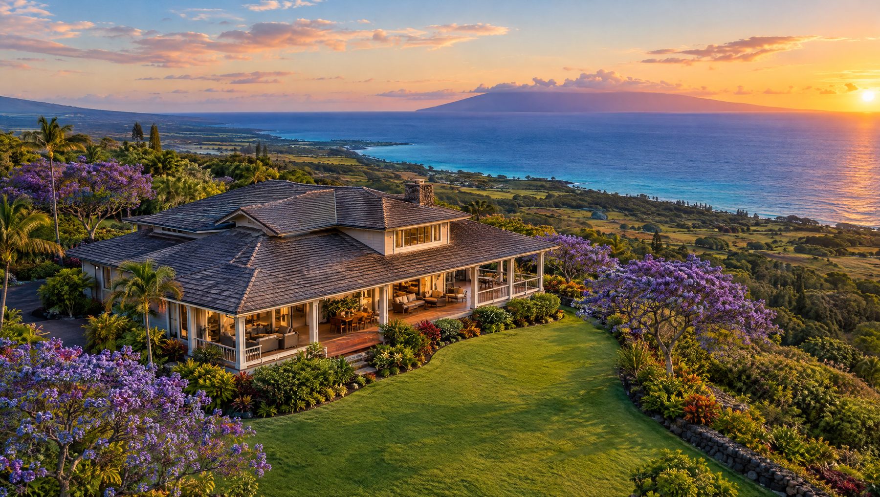 An Upcountry Maui estate at sunset